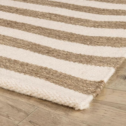 Home Conservatory Ladder Stripe Natural/Ivory Handwoven Wool 2.5 X 8 Feet, Ivory/Multicolored Stripe Pattern