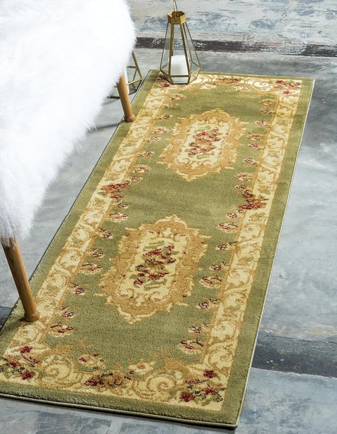 Rugs.com Chateau Collection Rug - 13 Ft Runner Green Medium Pile Rug
