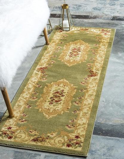 Rugs.com Chateau Collection Rug – 2' x 5' 3 Runner Green Medium Rug Perfect for Hallways, Entryways