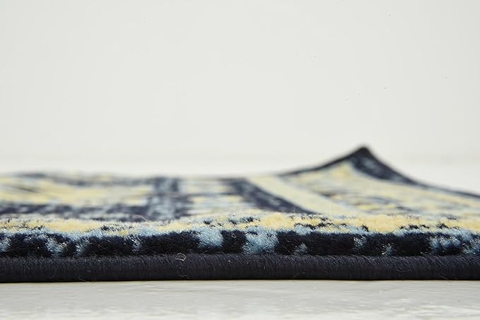 Unique Loom Taftan Collection Border Geometric Tribal Inspired Design Area Rug (3' 0 x 16' 5 Runner, Navy Blue/ Gold)