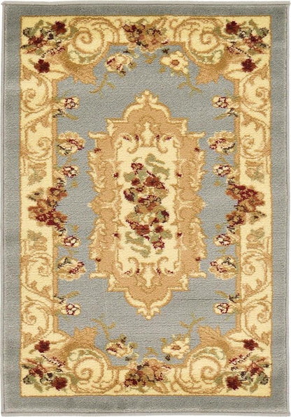 Rugs.com Chateau Collection Rug – 2' x 3' Light Blue Medium Rug Perfect for Entryways, Kitchens, Breakfast Nooks, Accent Pieces