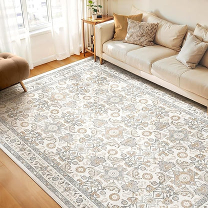WITSHOCK Living Room Area Rugs 9x12: Soft Non-Slip Backing Washable Rugs Vintage Large Carpet for Bedroom Office Dining Room Kitchen Stain Resistant Home Decor Rug