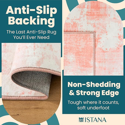 Istana Hallway Runner Rug 2x6 - Pink Kitchen Rugs Non Slip Washable -Silk's Soft Touch Carpet Runner - Stylish Rug Runner for Home