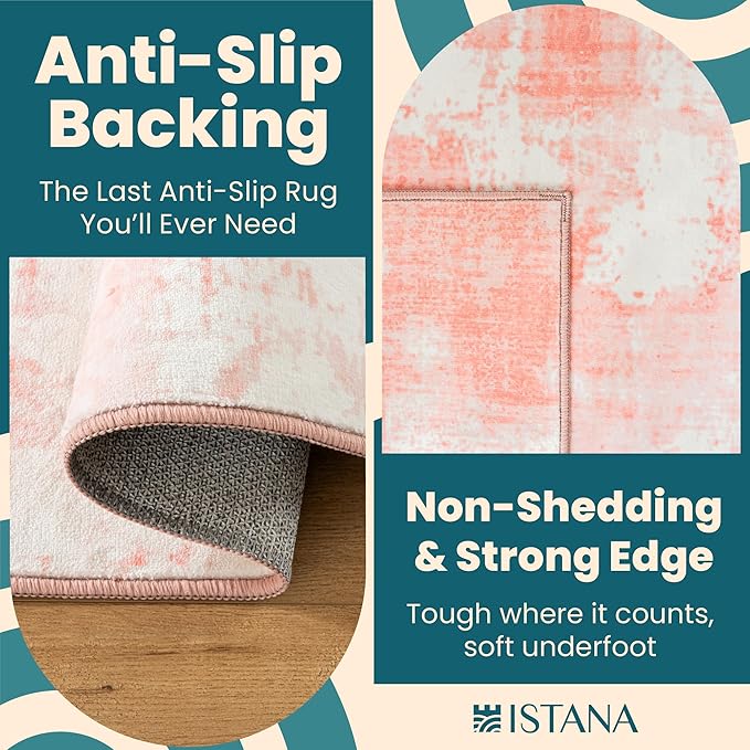 Istana Hallway Runner Rug 2.5x8 - Pink Kitchen Rugs Non Slip Washable -Silk's Soft Touch Carpet Runner - Stylish Rugs for Home