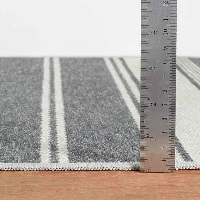 Dash & Albert Bowman Stripe Grey Machine Washable Rug, 3 X 5 Feet, Grey Stripe Pattern