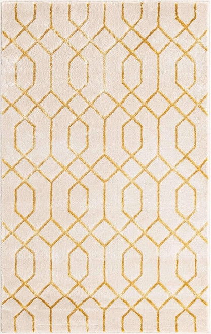Marilyn Monroe Glam Collection Area Rug - Trellis (3' 3" x 5' 3" Rectangle, White Gold/ Gold)