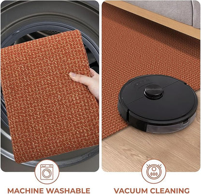 KOZYFLY Washable Area Rug 4x6 ft Non Slip Rubber Backed Living Room Rugs Braided Woven Cotton Kitchen Rugs Indoor Outdoor Entryway Rug Floor Carpet for Dining Living Room Bedroom, Orange/Tan