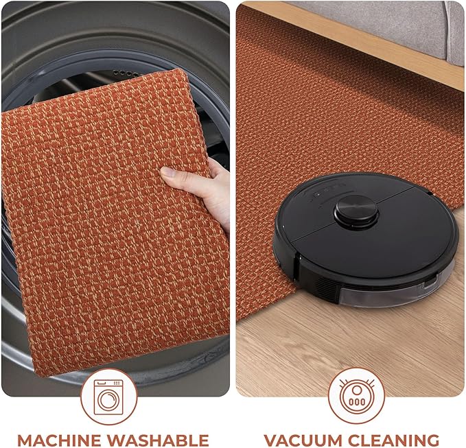 KOZYFLY Runners for Hallways 2x7 ft Washable Kitchen Runner Non Slip Rubber Backed Hall Runners Cotton Entryway Runner Rugs Floor Carpet for Indoor Backdoor Bedroom Kitchen, Orange/Tan
