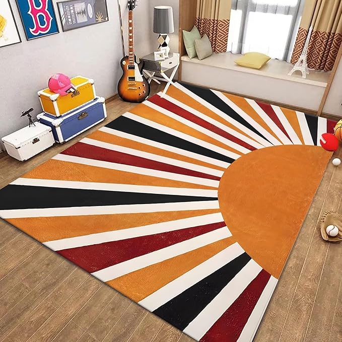 3x4ft Boho Area Rug,3D Printing Rainbow Sun Area Rug,Modern Simple Home Decoration Rug for Kids Girls Boys Bedroom, Living Room, Classroom, Office Non-Slip Washable