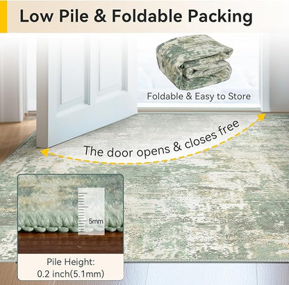 Washable Area Rugs 7'x9' Non-Slip Modern Abstract Soft for Living Room Entryway Bedroom Nursery, Print Pattern, Light Green/Yellow