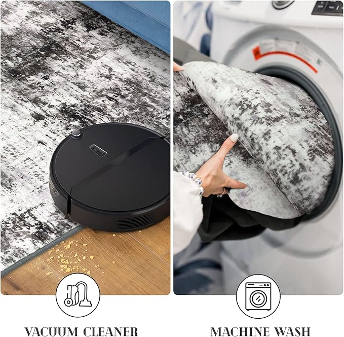 Modern Abstract Small Area Rug Indoor 3x5 Washable Rug Non-Slip Soft Black Grey Entryway Rug Kitchen Mats Thin Print Faux Wool Floor Carpet Throw Rugs for Entrance Bedroom Home Decor