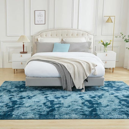 Andency Soft Area Rugs for Living Room Bedroom, 3x5 Non-Slip Fluffy Shag Carpet, Indoor Floor Fuzzy Shaggy Living Room Plush Rug for Kids Dorm Nursery Home Decor Aesthetic, Tie-Dyed Navy Blue