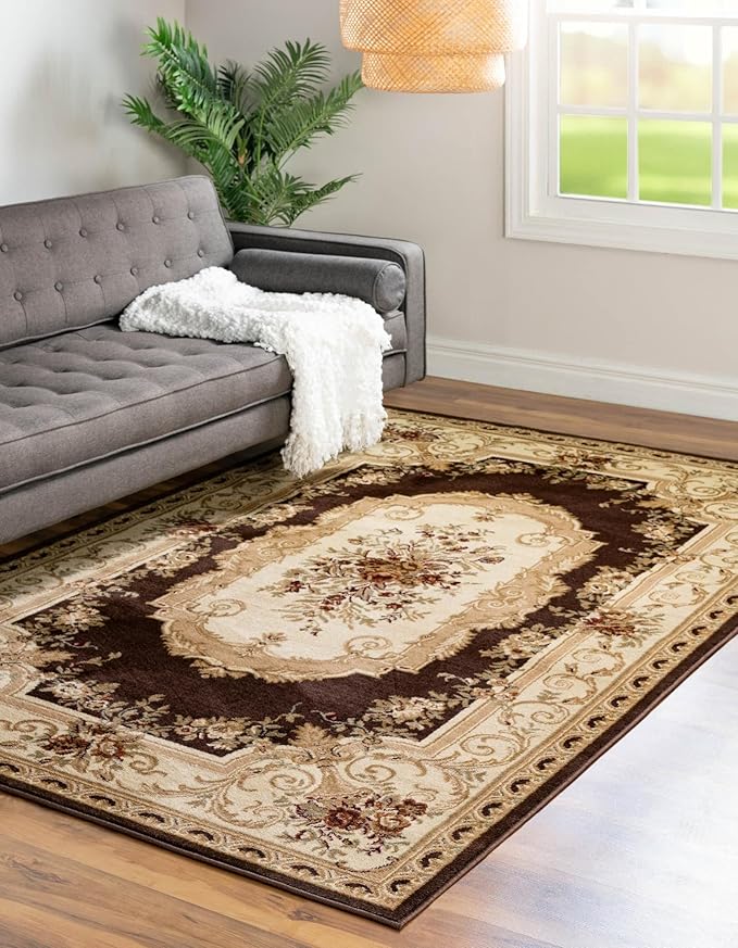 Rugs.com Chateau Collection Rug – 3' x 5' Brown Medium Rug Perfect for Entryways, Kitchens, Breakfast Nooks, Accent Pieces
