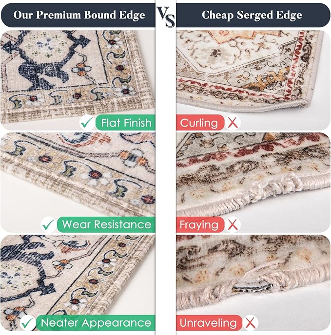 PURRUGS Vintage Farmhouse Boho Runner Rug 2'6" x 8', Non-Slip Machine Washable Rug, Accent Area Rug for Kitchen, Hallway, Entryway, Bedroom, Living Room and Dining Room, Coral Red/Marine Blue