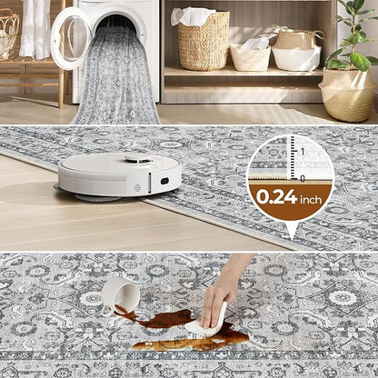 WITSHOCK Living Room Area Rugs 8x10: Soft Non-Slip Backing Washable Rugs Vintage Large Carpet for Bedroom Office Dining Room Kitchen Stain Resistant Home Decor Rug