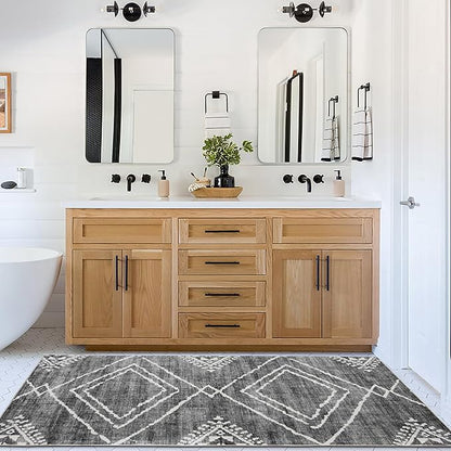 ReaLife Rugs Machine Washable Area Rug Runner - Living Room Bedroom Bathroom Kitchen Entryway Office - Padded Low Pile Stain Resistant Premium - Moroccan Diamond Tribal - Jax - Gray 2'6" x 8'