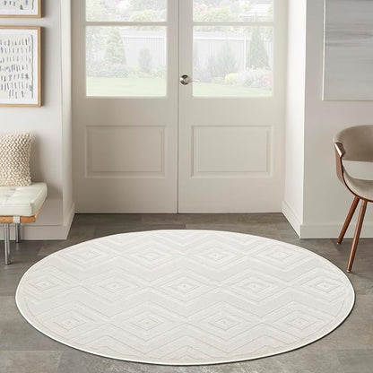 Nourison Home Versatile Ivory White 4' x Round Area Rug - Easy Clean, Non Shedding, Bed Room, Living Room, Dining Room, Kitchen (4' x Round)
