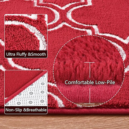 Amearea Fluffy Indoor Area Rug, Soft Trellis Moroccan Rugs for Bedroom, Shag Modern Area Rug for Living Room Kids Room Nursery, Easy Clean, Home Decor Low Pile Carpet, Wine Red 7x10 Feet