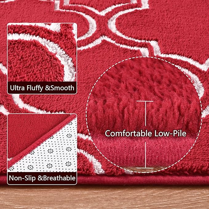 Amearea Fluffy Indoor Trellis Rug, Soft Moroccan Home Rugs for Bedroom, Shag Modern Area Rug for Living Room Kids Room Nursery, Easy Clean, Home Decor Low Pile Carpet, Wine Red 4x6 Feet