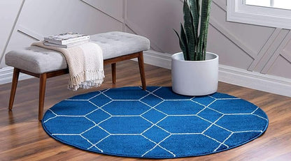 Unique Loom Trellis Frieze Collection Area Rug - Geometric (6' Round, Navy Blue/ Ivory)