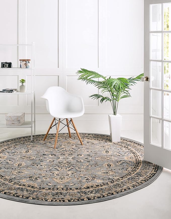 Unique Loom Sialk Hill Collection Area Rug - Washington (3' 3" Round Gray/Black)