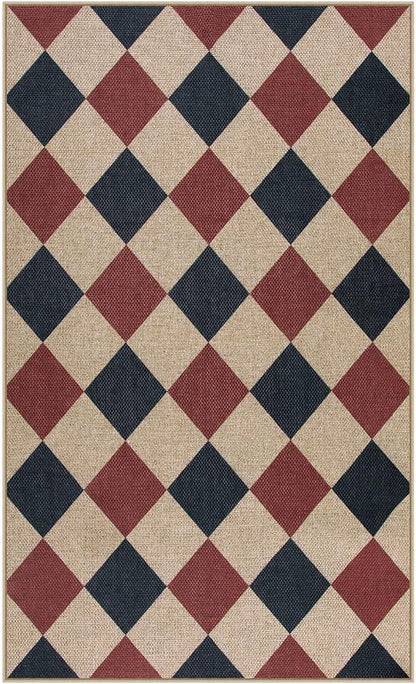 Lahome Christmas Outdoor Rug, 3x5 Outdoor Christmas Decor Rugs for Entryway Front Door Indoor Outdoor Plaid Carpet, Checkered Red and Black Non Shedding Carpet for Patio Porch