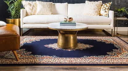 Unique Loom Reza Collection Traditional Persian Style Area Rug, 2 ft 2 in x 3 ft, Navy Blue/Ivory