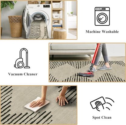 HelloTree Area Rug for Living Room Washable Geometric Moroccan Rug Stripe Farmhouse Bohemian Minimalistic Non Slip Non Shedding Ultra Thin Soft Rug for Bedroom Office DiningRoom Nursery