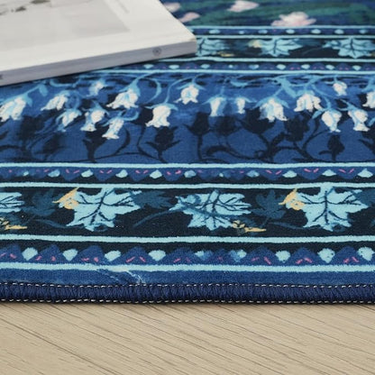 Rugcomf 2x6 Runner Rug Impressionist-Style Vintage Kitchen Rugs Non Slip Washable Soft Carpet Runner for Kitchen Laundry Bedroom Bathroom, Blue