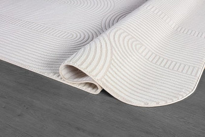 Beverly Rug Modern Geometric Area Rug 4x6 Low-High Pile Durable Soft Abstract Semi-Circles Indoor Rugs for Living Dining Room Office Stain Resistant Non Shedding Indoor Carpet Beige White 4 x 6