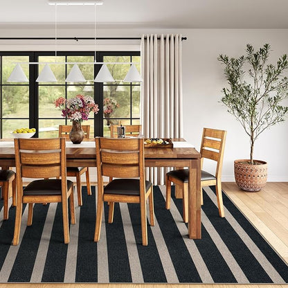 Lahome Striped Easy Jute Outdoor Rug 8x10, Washable Living Room Patio Rug Black Indoor Outdoor Carpet, Farmhouse Geometric Non Slip Non Shedding Carpet for Office Backyard Dining Room