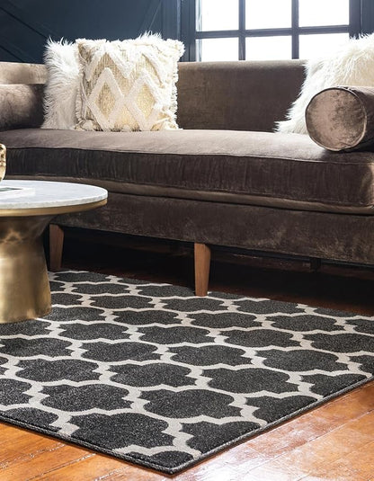 Rugs.com Lattice Collection Rug – 3' x 5' Black Medium Rug Perfect for Entryways, Kitchens, Breakfast Nooks, Accent Pieces