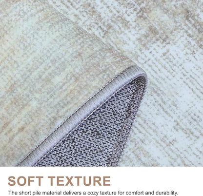 Bavni Washable Rug, Soft Abstract Rugs Non-Slip, Thin Foldable 6x9 Rug, Modern Stain Resistant Area Rug for Living Room, Kitchen, Bedroom, White/Grey