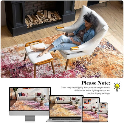 Washable Abstract Rug, 8x10 Modern Area Rugs with Non-Slip Rubber Backed for Living Room, Thin but Soft Contemporary Carpet Kitchen Bedroom Dining Room Decor, Galaxy