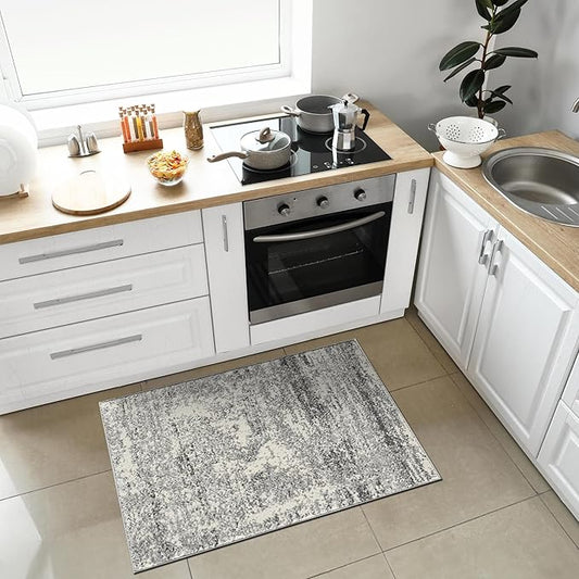 Keen Home Design Area Rugs - 2x3 Non-Shedding, Abstract Rugs for Kitchen, Living Room, Bedroom, Dining Room, Entryway - Size: 2' x 3', Abstract Cream/Grey