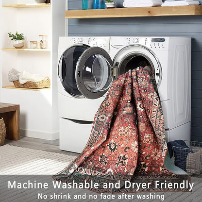 vivorug 6x9 Area Rug, Ultra-Soft Washable Rug for Living Room, Dinner Room, Bedroom, Non-Slip Vintage Red Rug, Indoor Carpet Large Area Rug