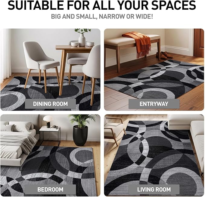 Rugshop Contemporary Abstract Circles Perfect for high Traffic Areas of Your Living Room,Bedroom,Home Office,Kitchen Runner Rug 2' x 7' Gray