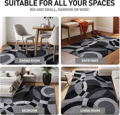 Rugshop Gray Modern Geometric Area Rug, Abstract Circles, High-Traffic, Non-Shedding, for Bedroom, Home Office and Small Living Room, 3'3" x 5'