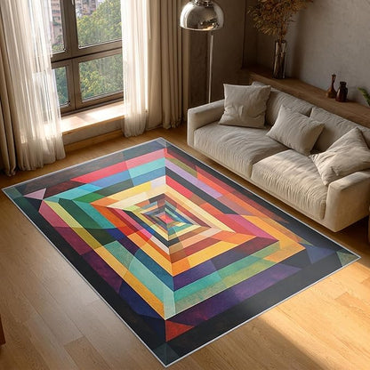 5x8 Colorful Geometry Rugs for Bedroom Decor, Washable Abstract Geometric Pattern Area Rug, Living Room Home Decoration, Non Slip Soft Thin, Abstract Art Decor Carpet PF-P 49