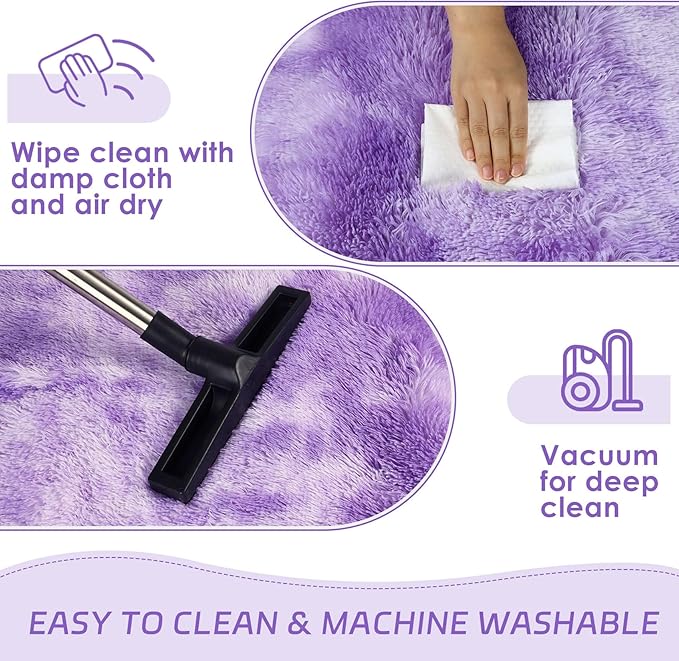 duduta Purple Plush Rugs for Bedroom 4x6 ft, Tie Dye Fluffy Carpet for Living Room, Shag Rug for Kids Room Dorm Nursery Playroom