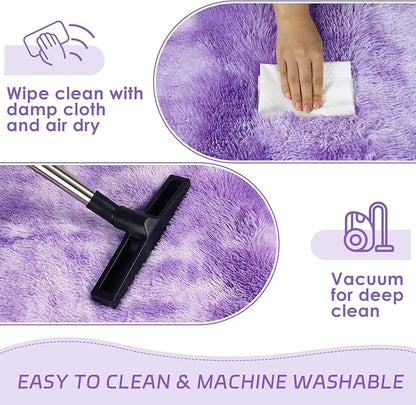 duduta Purple Plush Rugs for Bedroom 4x6 ft, Tie Dye Fluffy Carpet for Living Room, Shag Rug for Kids Room Dorm Nursery Playroom