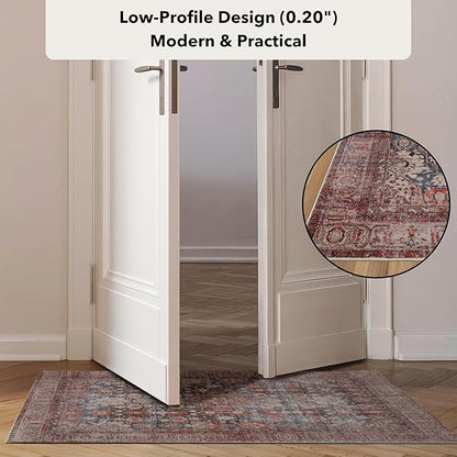 Kuden 2'6"x10 Runner Rug, Machine Washable Area Rug with Non-Slip Backing, Vintage Style, Soft, Easy Clean, Low Pile Rug for Hallway, Entryway, Kitchen, Bedroom