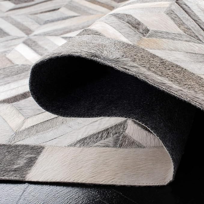 Premium Diamond Patterned Leather Area Rug - 6X9 ft - Silver- Luxury Non Slip Floor Accent for Dining Room, Living Room, Entryway, Elegant Collection Indoor Carpet