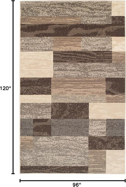 Superior Indoor Area Rug, Jute Backed, Modern Geometric Patchwork Floor Decor for Bedroom, Office, Living Room, Entryway, Hardwood Floors, Rockwood Collection, 8' x 10', Slate
