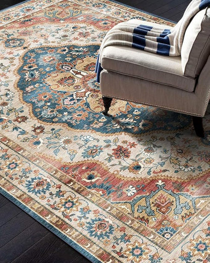 vivorug 4x6 Rug, Small Area Rug for Living Room, Bedroom, Kitchen, Machine Washable Non-Slip Throw Rug, Vintage Carpet for Entryway Nursery Coffee Table - Durable (Beige)