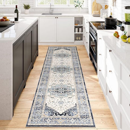 Dripex Runner Rug-2x8 Washable Distressed Hallway Runner Oriental Medallion Carpet Non-Slip Stain-Resistant Kitchen Mat Foldable Thin Accent Rug for Entrance Living Room Bedroom
