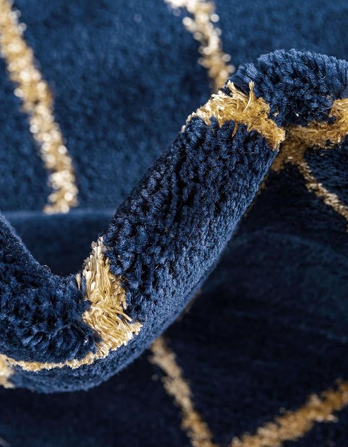 Unique Loom Glam Collection Area Rug - Trellis (3' 3' Round, Navy Blue Gold/ Gold)