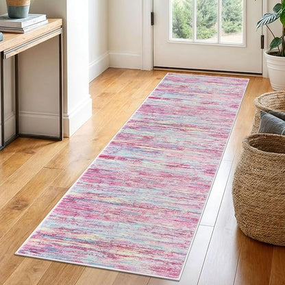 2x6 Modern Abstract Runner Rug for Hallways, Pink Colorful Super Soft Hallway Decor Kitchen Rugs with Non-Slip, Non-Shedding Washable Rug for Entryway Bedroom Indoor