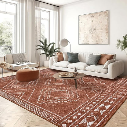 ILANGO Moroccan Area Rugs 5'x7' for Living Room Machine Washable Modern Rugs with Rubber Backing Non Slip Carpet for Dedroom Farmhouse Dining Room, Ultra-Thin, Foldable, Easy Clean