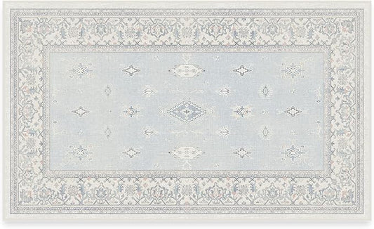 RUGGABLE Washable Vintage Area Rug – Verena Soft Blue 3x5, Stain-Resistant, Non-Slip – Small Machine Washable Rugs for Living Room, Bedroom, Hallway, Entryway & Office–with Standard Pad